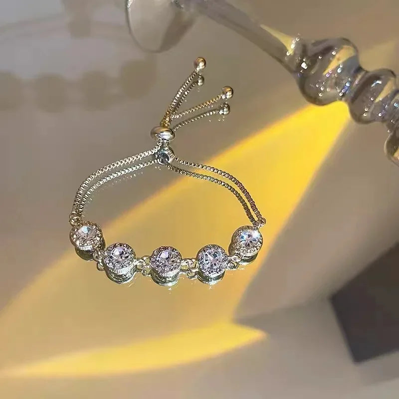 Geometric Smooth Rhinestone Chain Five Leaf Grass Flower Adjustable Bracelets for Women Fashion Jewelry Minimalist Accessories