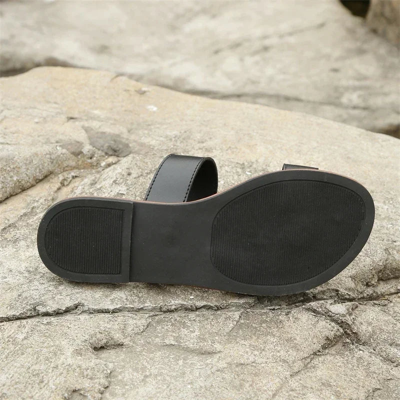 2025 Women Leather Flip Flops Slippers Women's Shoes Summer Brand Fashion Women Sandals Slippers Slides Designer Sandals - Youks store