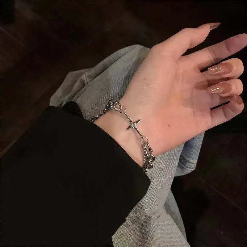 Geometric Smooth Rhinestone Chain Five Leaf Grass Flower Adjustable Bracelets for Women Fashion Jewelry Minimalist Accessories