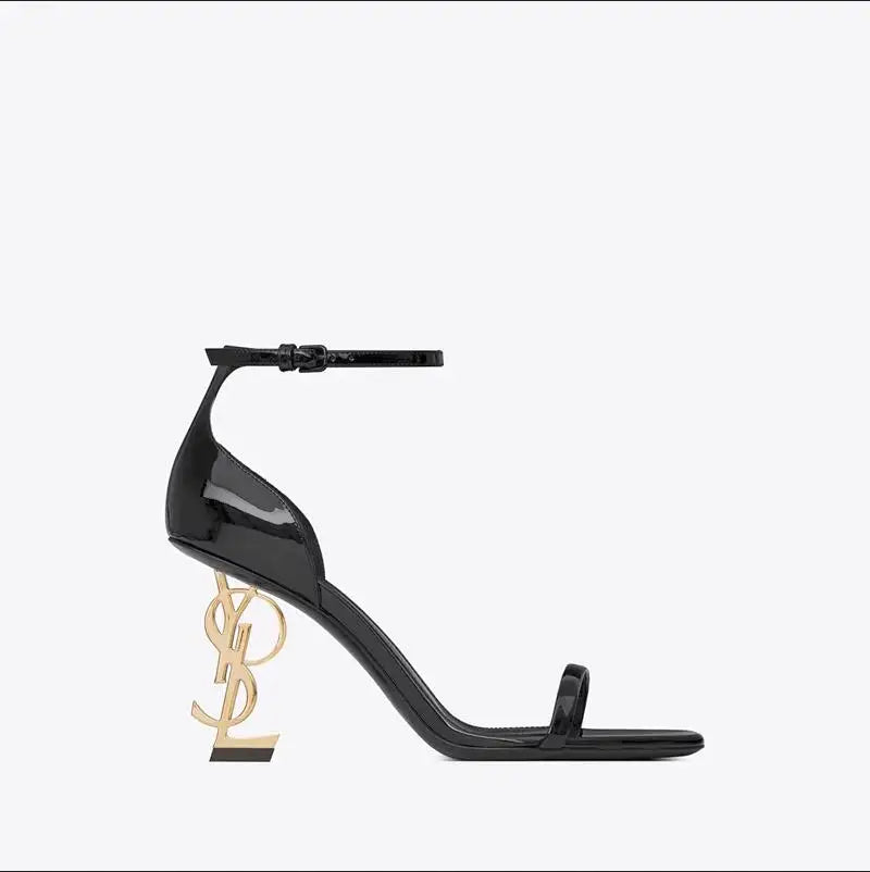 2024 New High Quality Luxury Niche Design Metal Heel Patent Leather Banquet High Heel Sandals Elegant Sexy Women's High Heels - Youks store