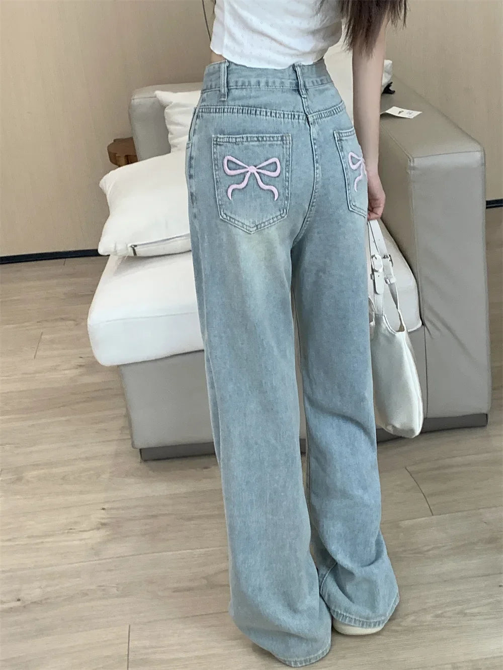 High-Waisted Slimming Straight-Leg Denim Jeans For Women New Spring Summer 2024 Design Sensibilitybow Embroidery - Youks store